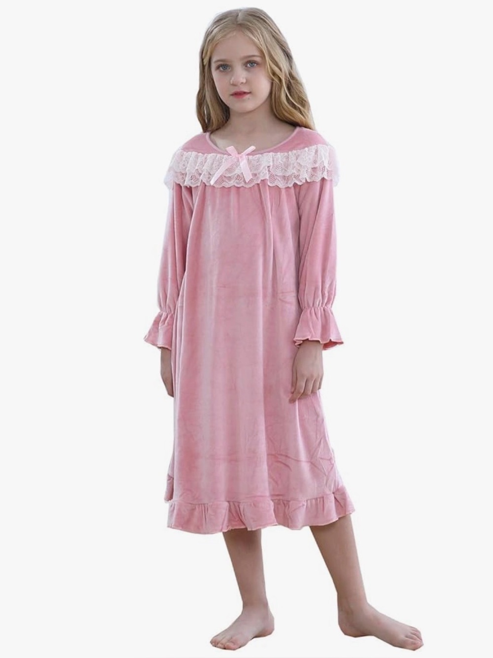 Girls Pink Ruffle Nightgown with Lace Collar
